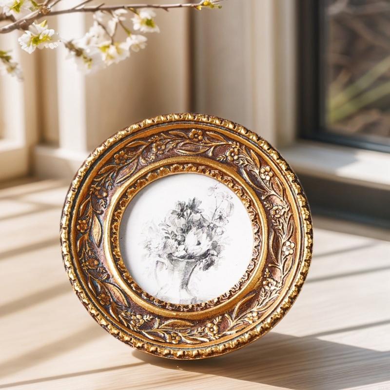 Antique Bronze Gold Round Phot - Resin Art Photo Frame review and price